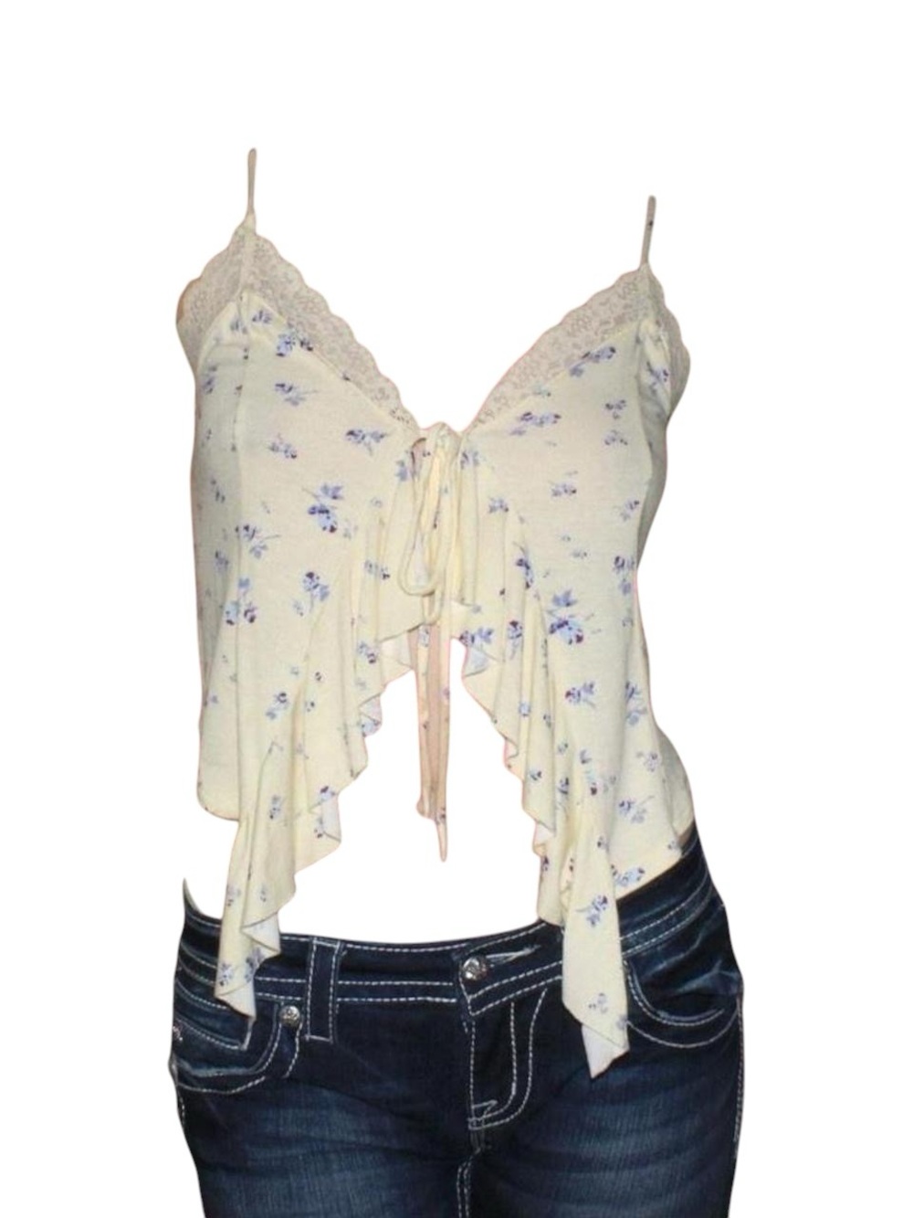 Urban Outfitters pastel yellow ditsy floral ruffle hem lace trim cami tank top